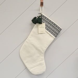 Hearth and Hand Cream Stocking w/ Green Embroidery